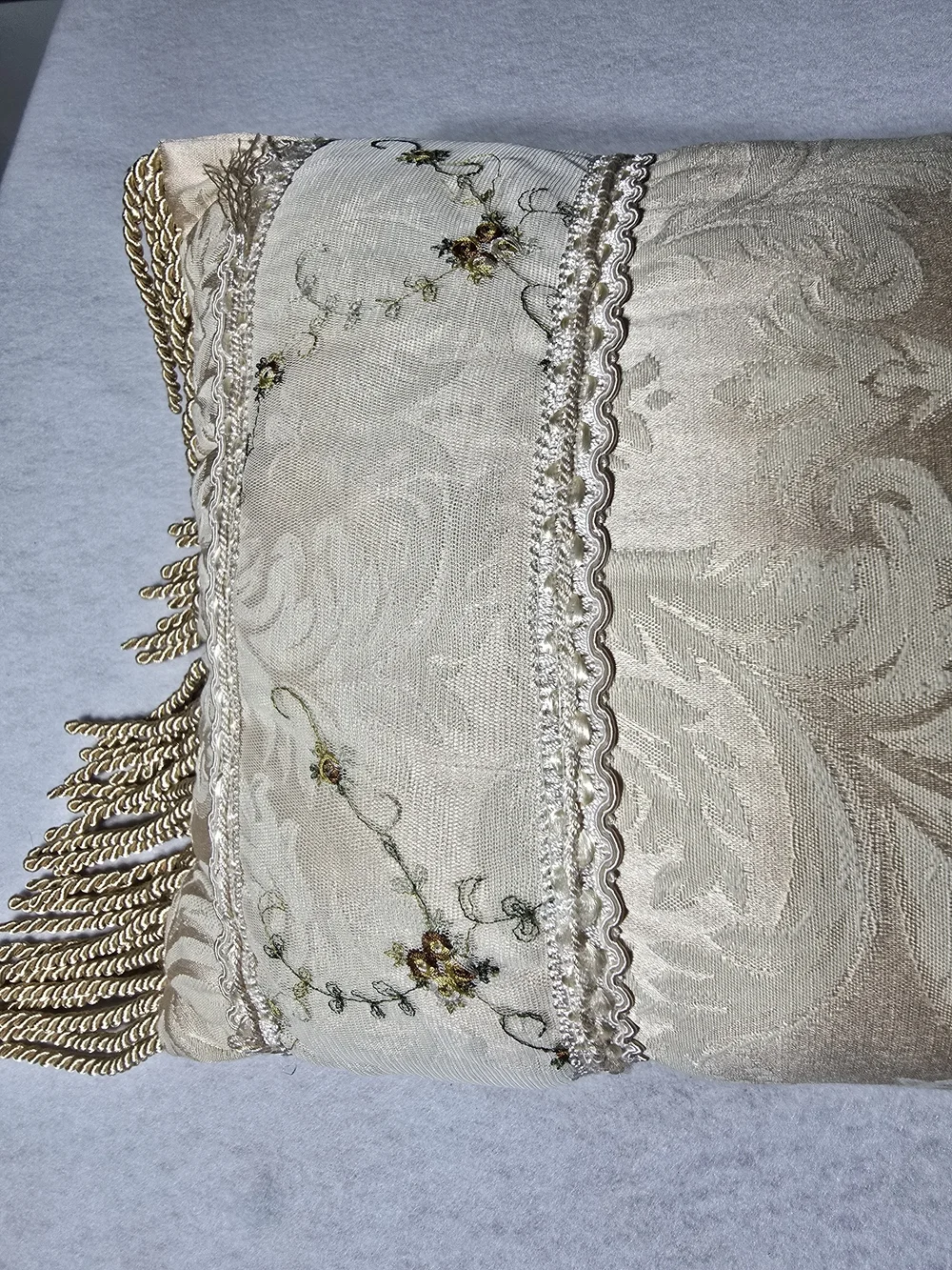 Elegant Cream Decorative Fringe Accent Pillow